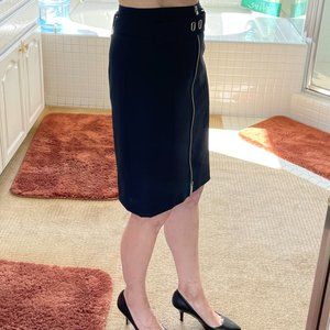 Carlisle Navy Double Zipper Belted Skirt Lined Like New